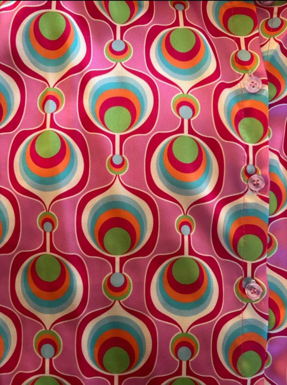 👚 Long satin pink & mint green 70ties blouse with buttons Made in Italy - 44 – photo 8
